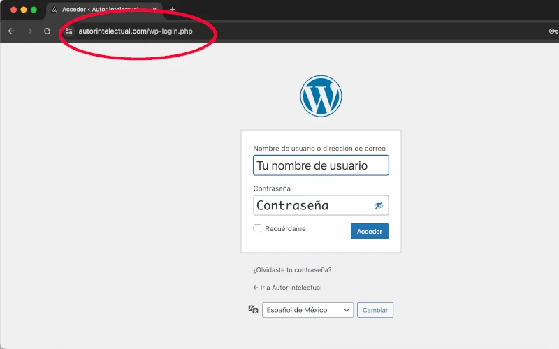 Acceso a panel de administración de WordPress