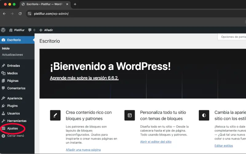 Ajustes en el panel de administración de WordPress