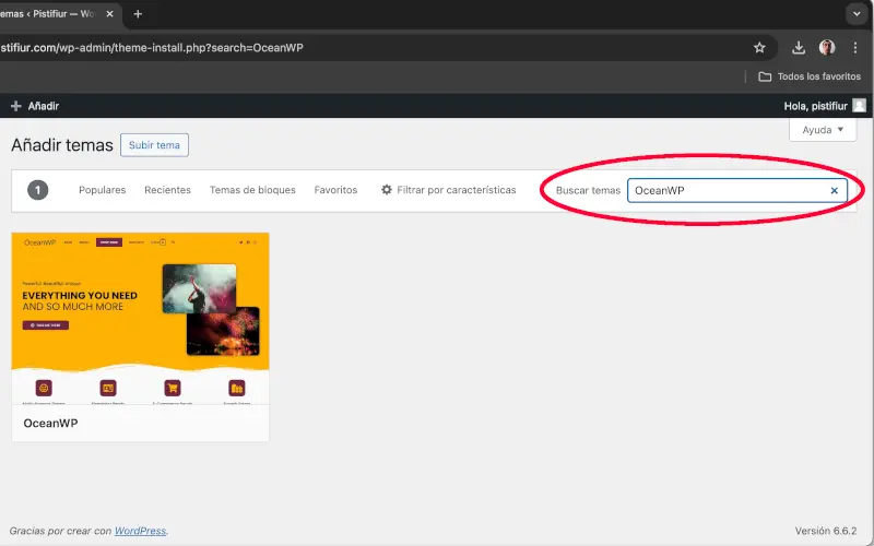 Buscar tema en WordPress