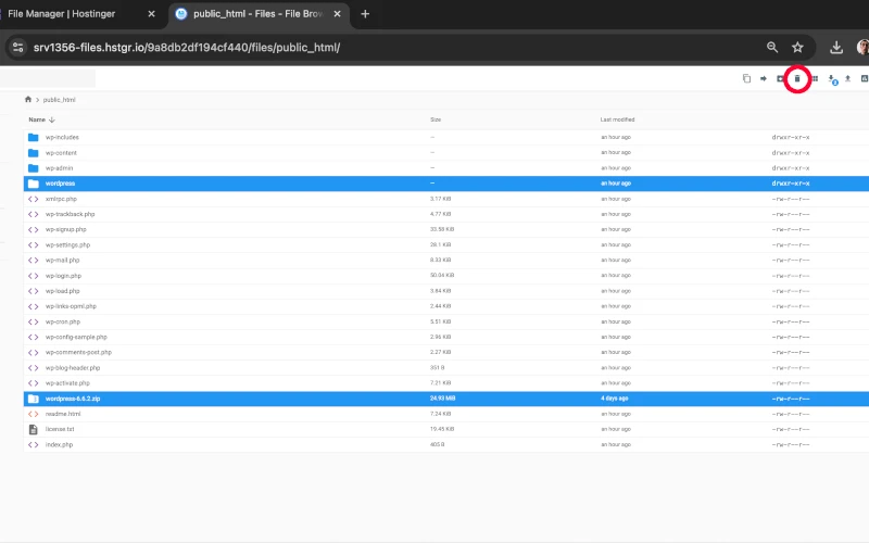 Eliminar archivo.zip WordPress y carpeta WordPress en Hostinger