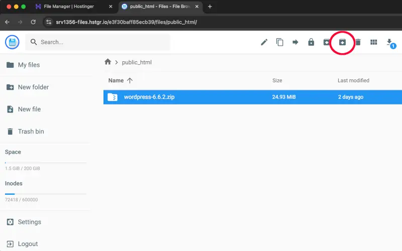 Extraer archivo WordPress en Hostinger
