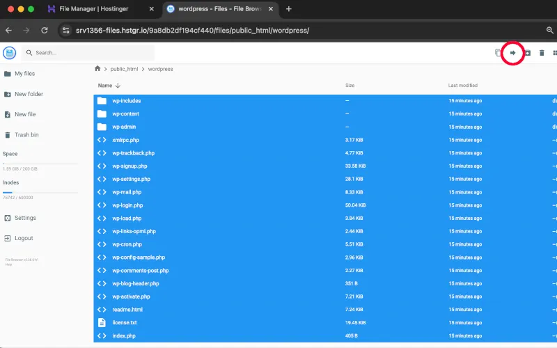 Mover todos los archivos y directorios de WordPress en Hostinger