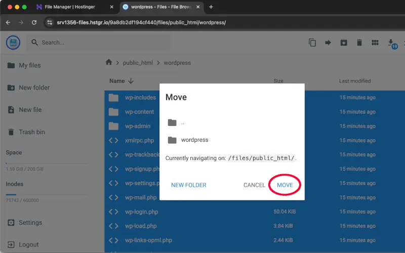 Mover WordPress a public_html en Hostinger