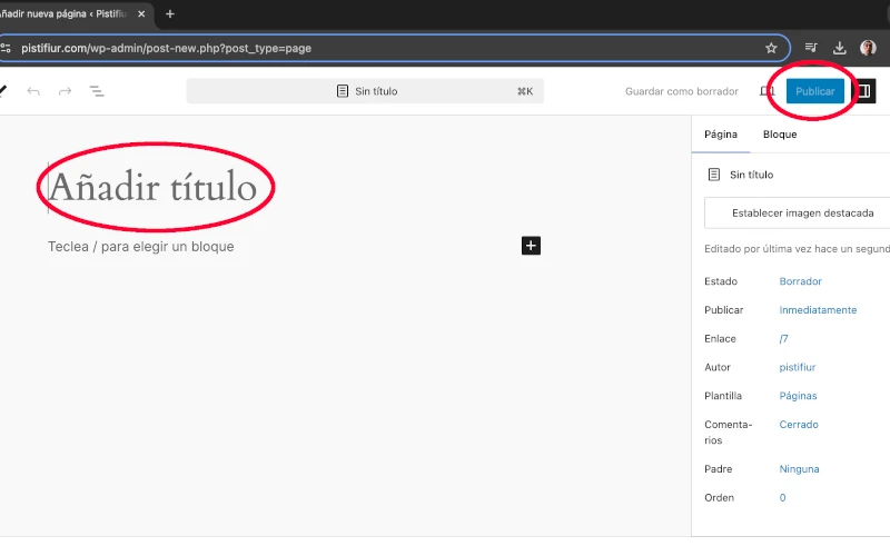 Publicar página en WordPress