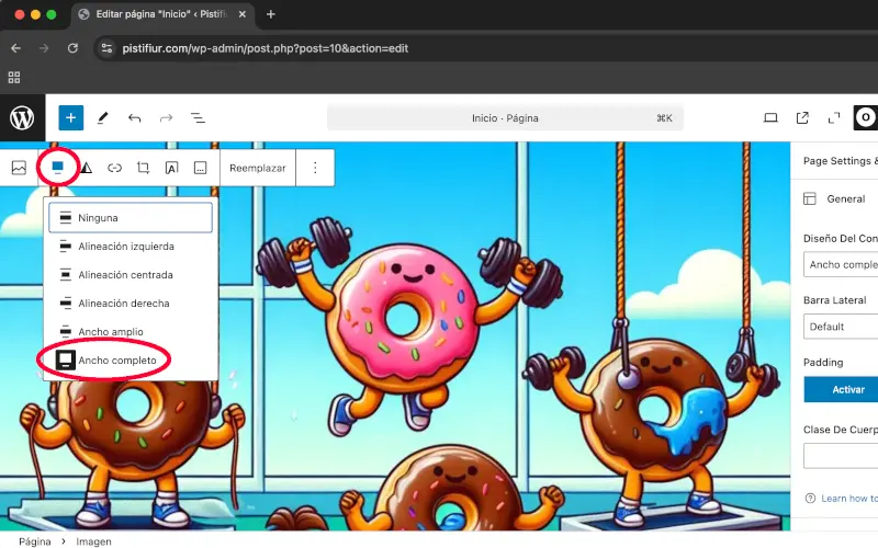 Alineación de imagen para portada en WordPress