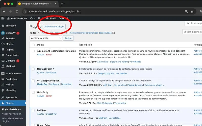 Añadir nuevo plugin en WordPress