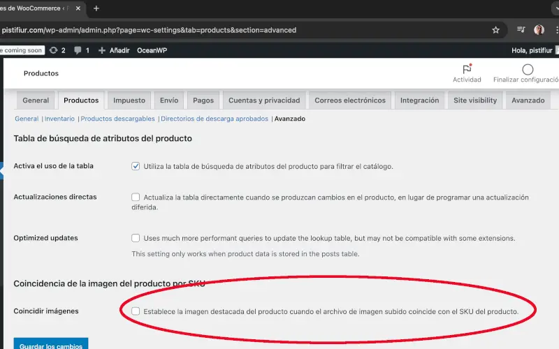 Coincidencia de la imagen de producto de ajustes en WooCommerce