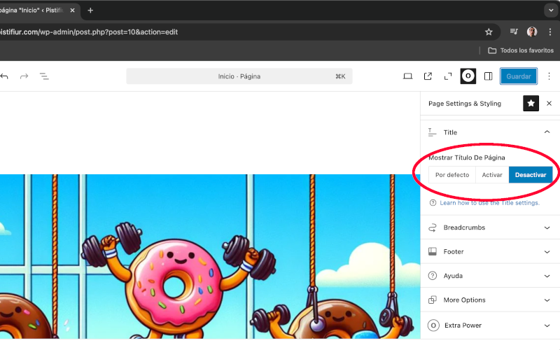 Desactivar el título en portada en WordPress