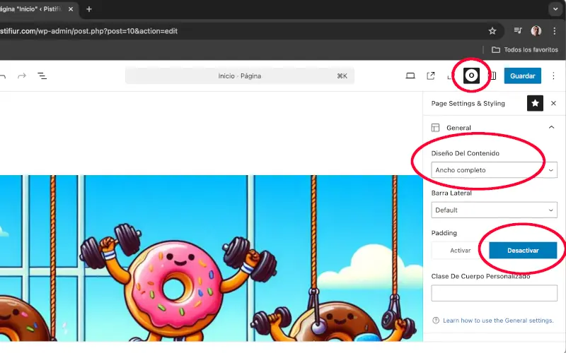 Diseño de contenido con ancho completo y sin padding en WordPress