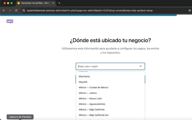 Elegir país o región en WooCommerce