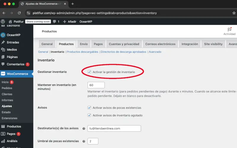 Gestionar inventario de productos en WooCommerce