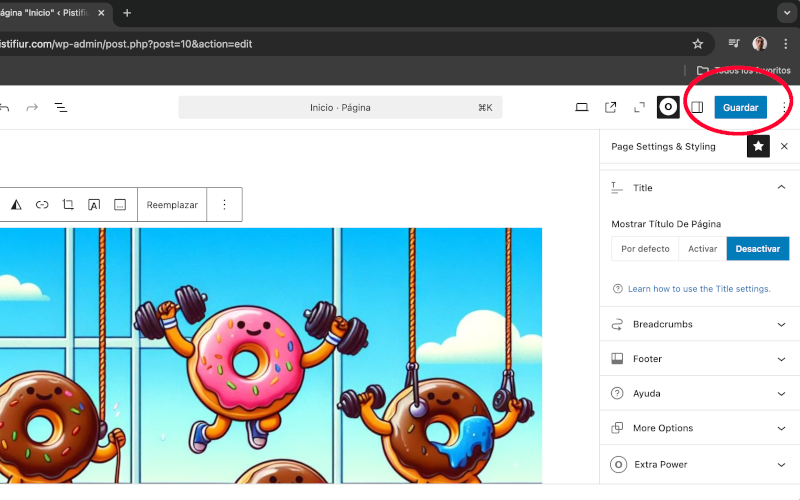 Guardar cambios en portada de WordPress