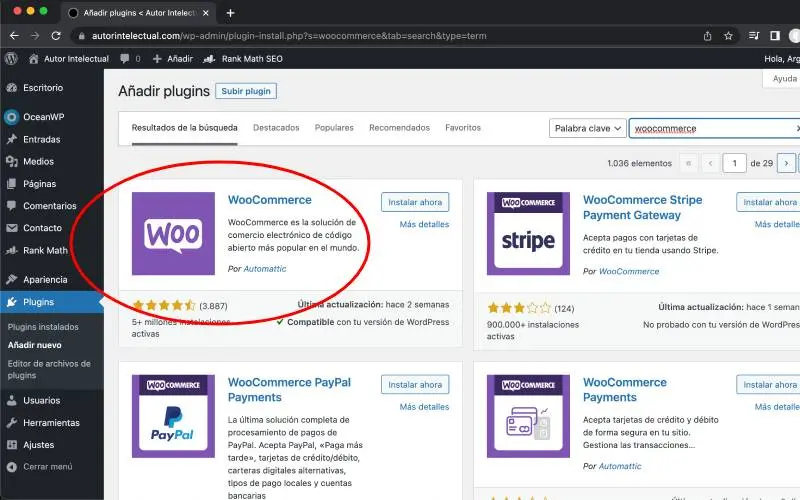 Instalar el plugin WooCommerce en WordPress