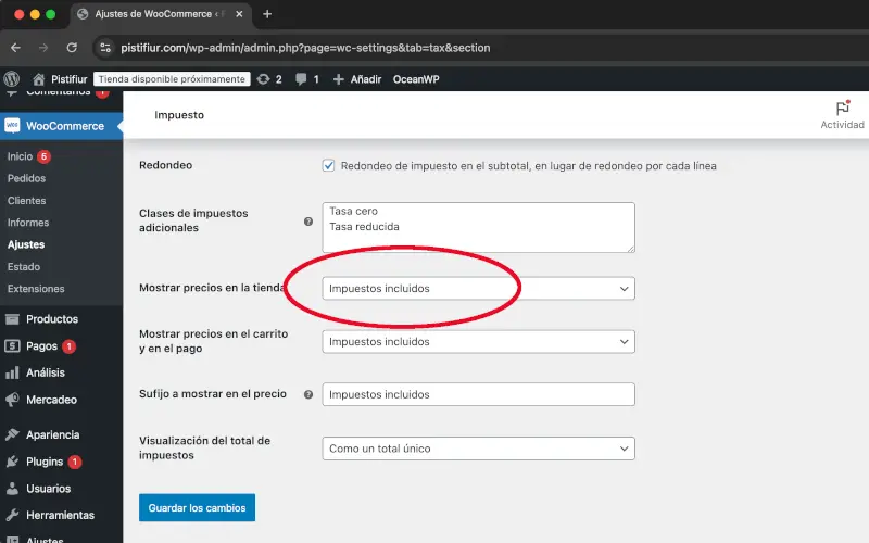 Mostrar los precios en la tienda con impuestos de ajustes en WooCommerce