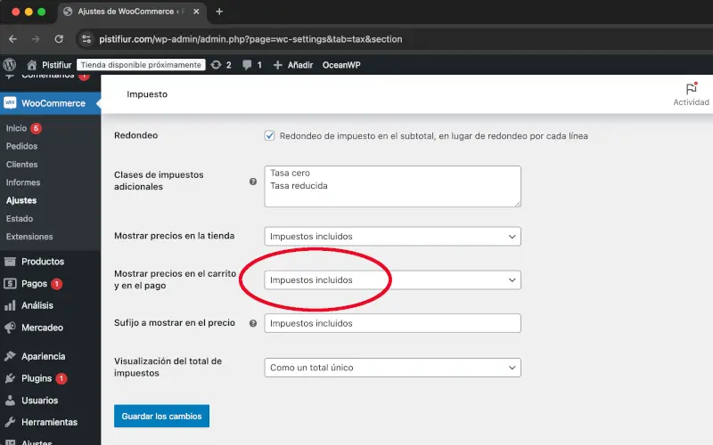 Mostrar precios en el carrito y en el pago con impuestos de ajustes en WooCommerce