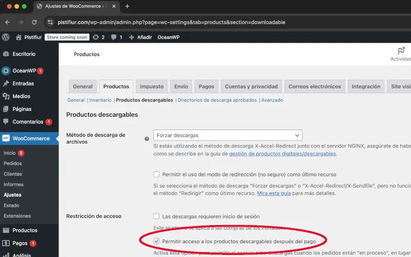 Permitir acceso a descargas después del pago en WooCommerce
