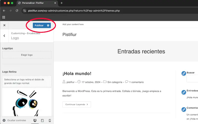 Publicar logotipo y logo retina en WordPress