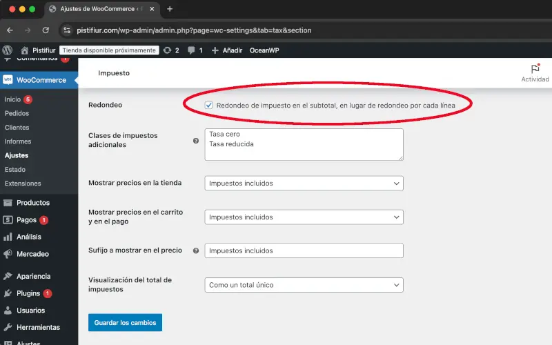 Redondeo de impuestos de ajustes en WooCommerce