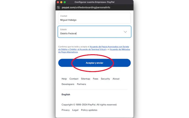 Datos de la cuenta en PayPal en Pagos en Ajustes en WooCommerce