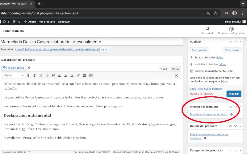 Establecer imagen del producto en Añadir nuevo producto en Productos en WooCommerce