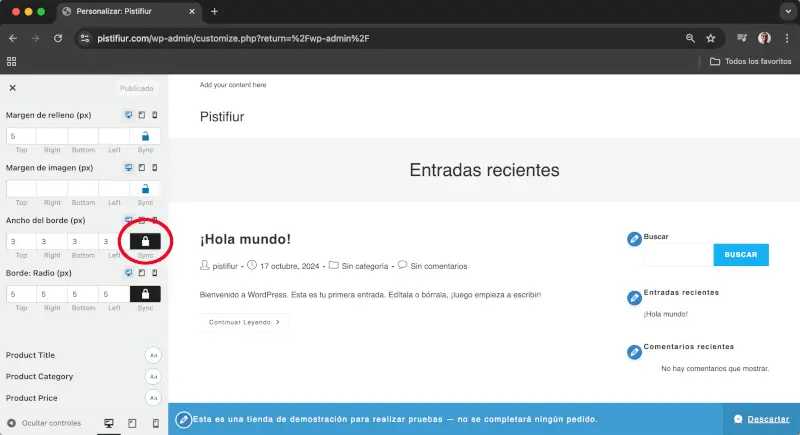 Sync en Estilo de producto, Tipografía y Colores en Archivos en Personalizar en WooCommerce