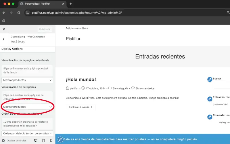 Visualización de Categorías en Archivos en Personalizar en WooCommerce
